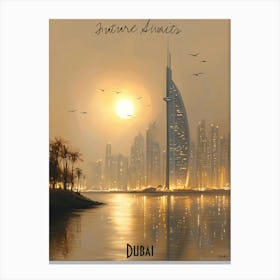 Dubai Skyline, minimalist soft tones palette, watercolor poster Canvas Print