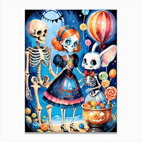 Cute Halloween Skeleton Family Painting (9) Canvas Print