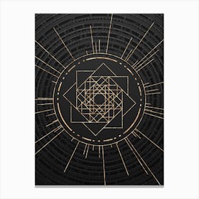 Geometric Glyph Symbol in Gold with Radial Array Lines on Dark Gray n.0149 Canvas Print