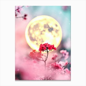 Full Moon With Pink Flowers Canvas Print