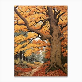 European Hornbeam 1 Vintage Autumn Tree Print  Canvas Print