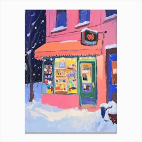 Convenience Store in Pink Gouache Painting Canvas Print