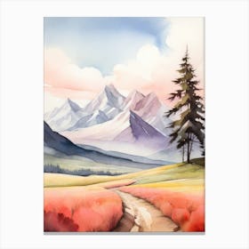 Tranquil Mountains In Minimalist Watercolor Vertical Composition 48 Canvas Print