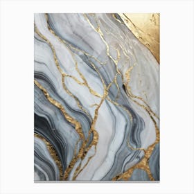 Abstract Marble Artwork Featuring Sinuous Gold And Silver Waves Flowing Amidst A Swirling Ocean Of V (3) Canvas Print