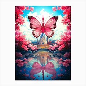 Pink Butterfly On A Castle Canvas Print