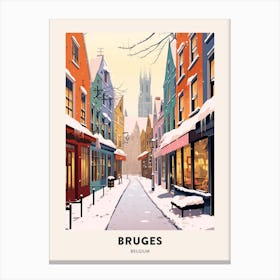 Vintage Winter Travel Poster Bruges Belgium 2 Canvas Print