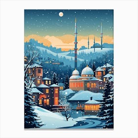 Winter Travel Night Illustration Istanbul Turkey 1 Canvas Print