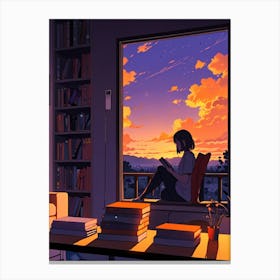 Anime Girl Reading At Sunset 2 Canvas Print