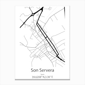 Son Servera,Spain Minimalist Map Canvas Print