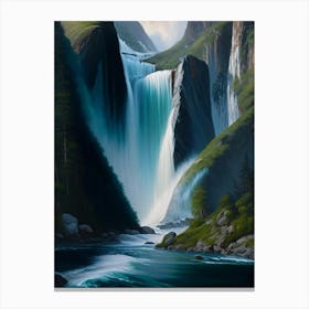 Nærøyfjord Waterfalls, Norway Peaceful Oil Art  (1) Canvas Print