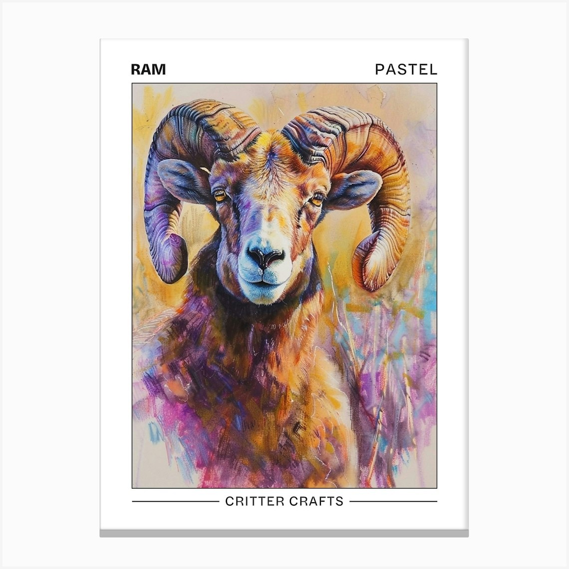 Ram Pastel Watercolour 3 Poster Canvas Print by Critter Crafts