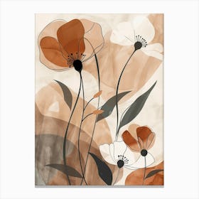 Flowers In Beige, Brown And White Tones, Using Simple Shapes In A Minimalist And Elegant 6 Canvas Print