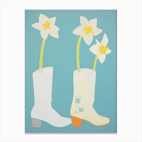 A Painting Of Cowboy Boots With Daffodil Flowers, Pop Art Style 6 Canvas Print