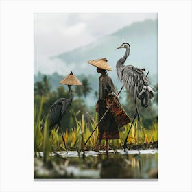 Herons In The Water Canvas Print