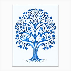Family Tree Symbol Blue And White Line Drawing Canvas Print