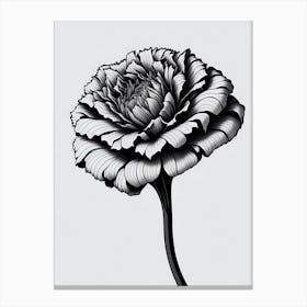 A Carnation In Black White Line Art Vertical Composition 16 Canvas Print