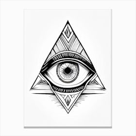 Geometric Eye, Symbol, Third Eye Simple Black & White Illustration 1 Canvas Print