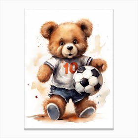 Football Teddy Bear Painting Watercolour 3 Canvas Print