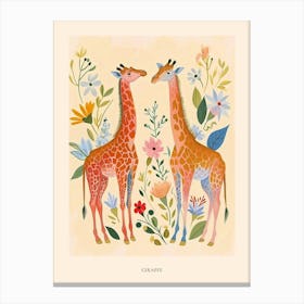 Folksy Floral Animal Drawing Giraffe 3 Poster Canvas Print