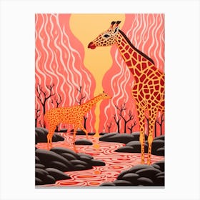 Two Giraffes In The River Canvas Print