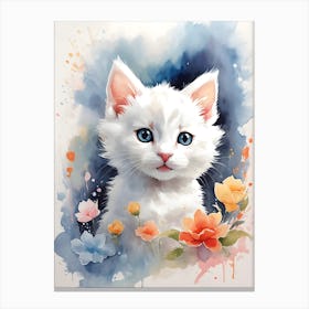 White Kitten Watercolor Canvas Print