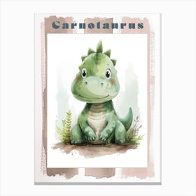 Cute Carnotaurus Dinosaur Watercolour 1 Poster Canvas Print