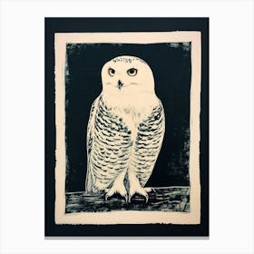 Snowy Owl Linocut Blockprint 1 Canvas Print