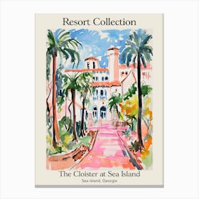 Poster Of The Cloister At Sea Island   Sea Island, Georgia   Resort Collection Storybook Illustration 1 Canvas Print