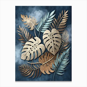 Paper Leaves On A Blue Background Canvas Print