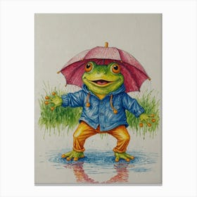 Frog In Rain Canvas Print