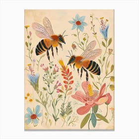 Folksy Floral Animal Drawing Bee 4 Canvas Print