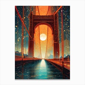 Crossing The Golden Gate Bridge in San Francisco ~ Futuristic Sci-Fi Trippy Surrealism Modern Digital Mandala Awakening Fractals Spiritual Artwork Psychedelic Colorful Cubic Abstract Universe Canvas Print