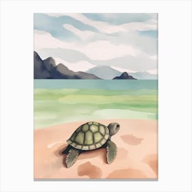Cute Sea Turtle On The Beach Drawing 4 Canvas Print