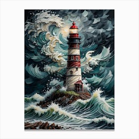 Lighthouse In The Storm 4 Canvas Print