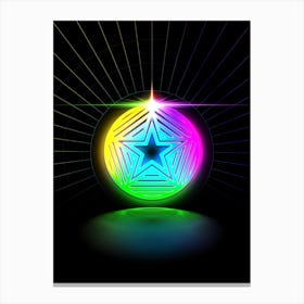 Neon Geometric Glyph in Candy Blue and Pink with Rainbow Sparkle on Black n.0438 Canvas Print