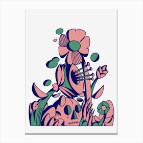 flower and skull -pink- Canvas Print