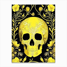 Skull With Floral Patterns 3 Yellow Line Drawing Canvas Print