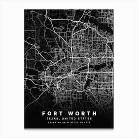 Fort Worth Texas USA Black Map Canvas Print