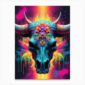 Floral Bull Skull Neon Iridescent Painting (2) Canvas Print