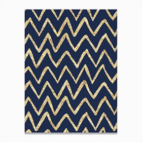 Royal Blue with Gold Zig Zag Abstract Canvas Print