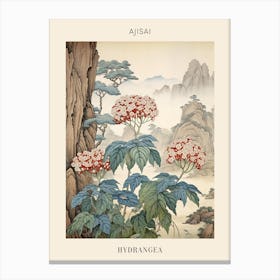 Ajisai Hydrangea 2 Japanese Botanical Illustration Poster Canvas Print