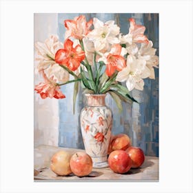 Amaryllis Flower And Peaches Still Life Painting 4 Dreamy Canvas Print