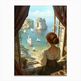 Girl Looking Out Of A Window Canvas Print