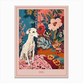 Floral Animal Painting Dog 2 Poster Canvas Print