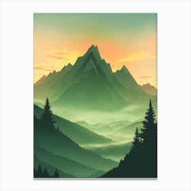 Misty Mountains Vertical Background In Green Tone Canvas Print