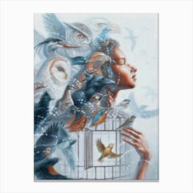 The girl and the birds Canvas Print