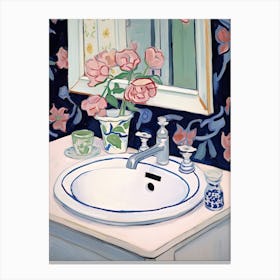 Bathroom Vanity Painting With A Hellebore Bouquet 1 Canvas Print