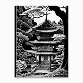 Ninna Ji Temple, 1, Japan Linocut Black And White Vintage Canvas Print