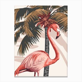 American Flamingo And Coconut Trees Minimalist Illustration 4 Canvas Print