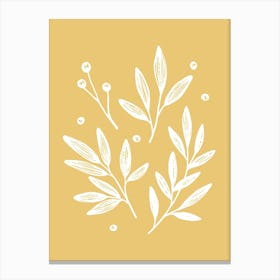 Botanic Leaf Foliage Pattern - Yellow White Canvas Print